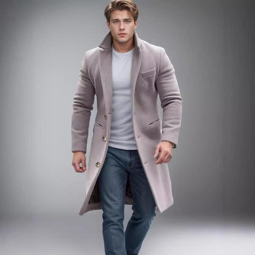 Men's Multi-color Wool Mid-length Windbreaker Coat