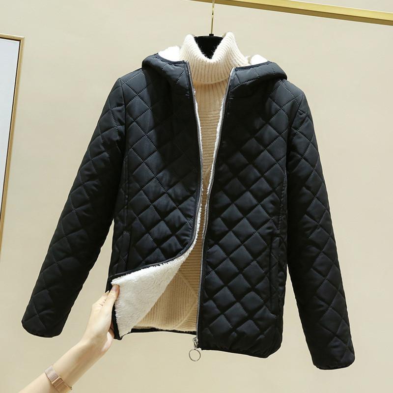 Women Jacket Black Winter Female Korean Fleece Cotton Outcoat Padded Jacket Women Coat Thicken Hooded Parka Ladies