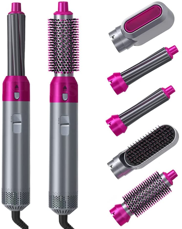 Styler 5 in 1 Hair Dryer Hot Air Brush Styler Ion Hair Straightener Volumizer Hair Curler Hot Comb Brush(Black US) with