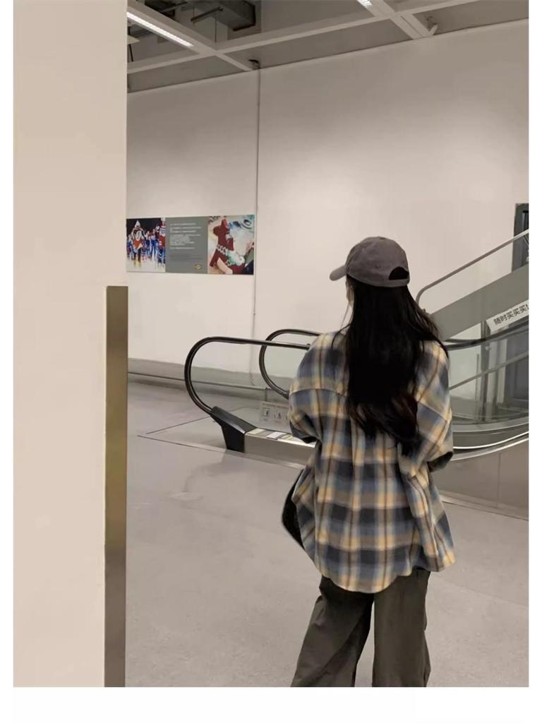 Korean Style Plaid Turn-Down Collar Long Sleeve Women's Shirt - Spring/Summer Casual Loose Mid-Length Sun Protection Top