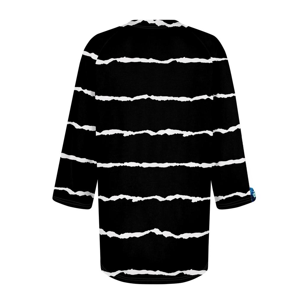 Dámské módní tričko s potiskem, výstřihem do V, zapínáním na knoflíky a rukávy na sedm čtvrtinových rukávech