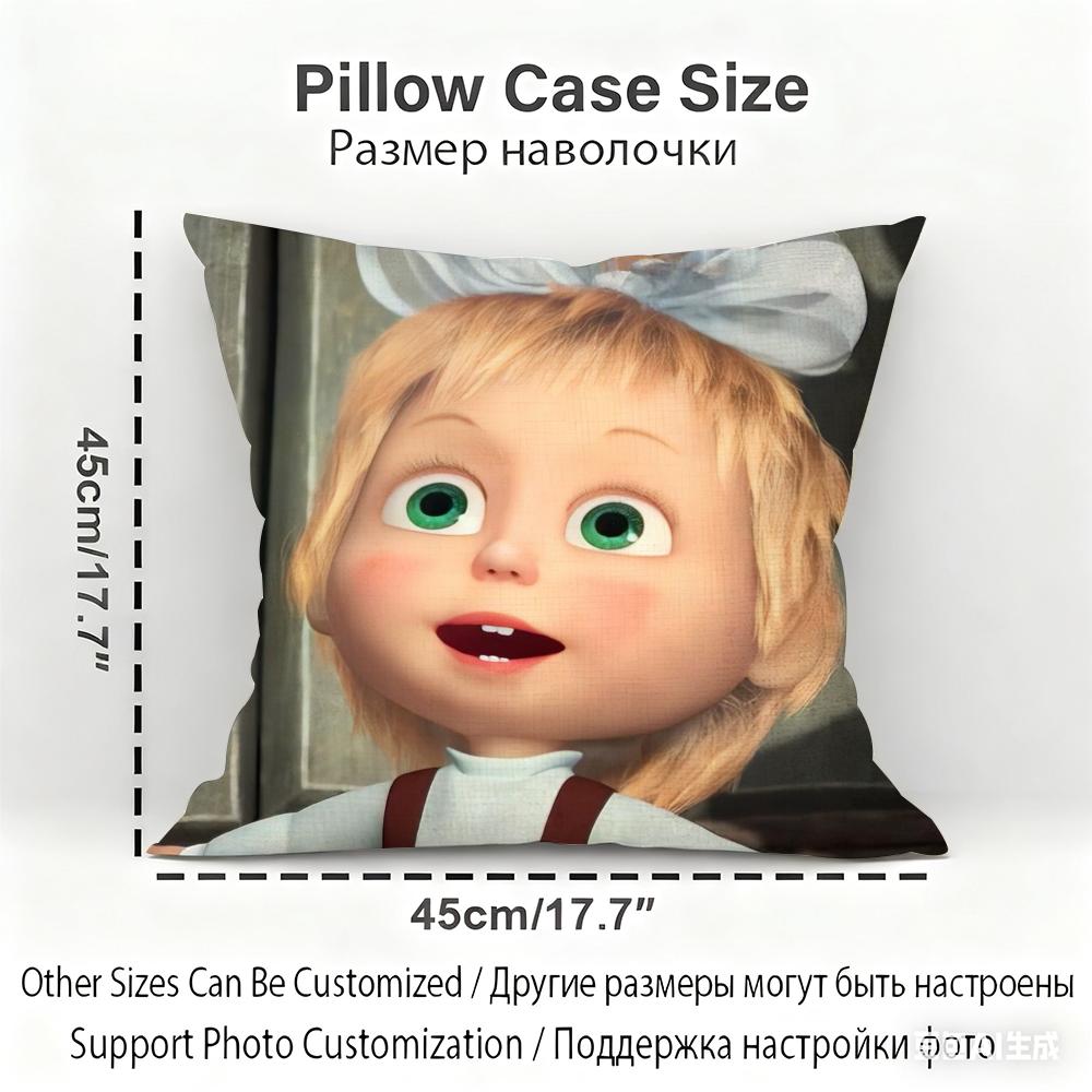 Poszewka na poduszkę Masha i Niedźwiedź Domowa Dekoracja Lniana Poszewka na Poduszkę Sofy: Przyjazna dla skóry i oddychająca z niewidocznym zamkiem błyskawicznym