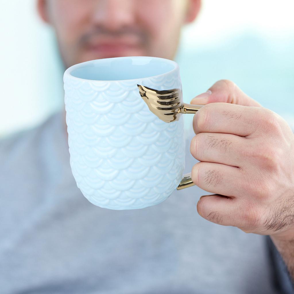 Creative Sky-Blue Pearl Gold Mermaid Tail Ceramic Coffee Mug Perfect for Hot Cold Drinks Birthday Wedding Gift Mermaid Mug