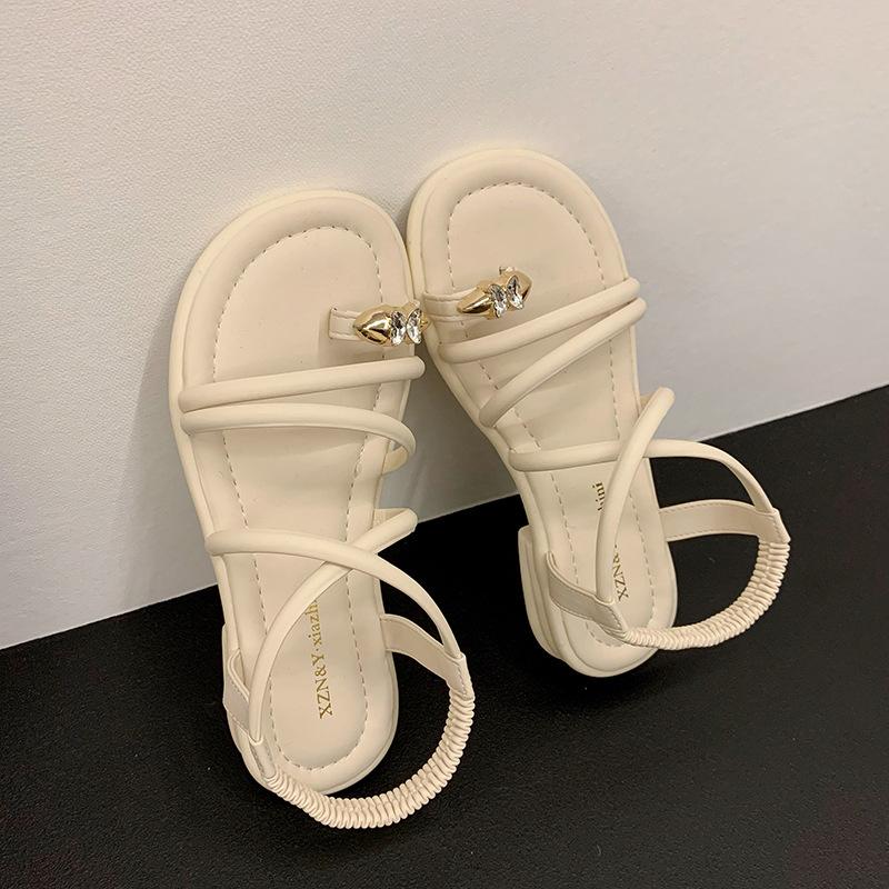 New Roman soft-soled outer wear summer flat-soled skirt beach sandals style with 2025 fairy set toe sandals female rhinestones
