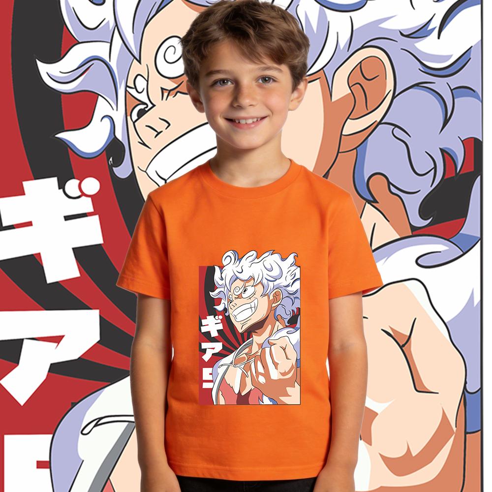 One Piece Luffy Gear 5 Anime Print Kids Cotton T Shirt Summer Top Boys Girls Casual Wear Soft Breathable Clothes