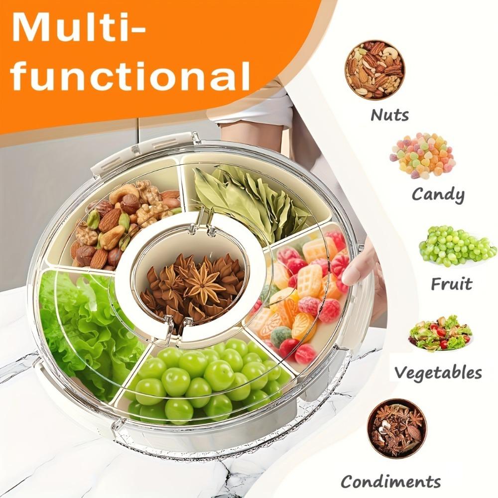 1pc Rotating Fridge Storage Box with 360° Spin,Sealed Leak-Proof Lid, Plastic Container Suitable for Christmas,Space-Saving