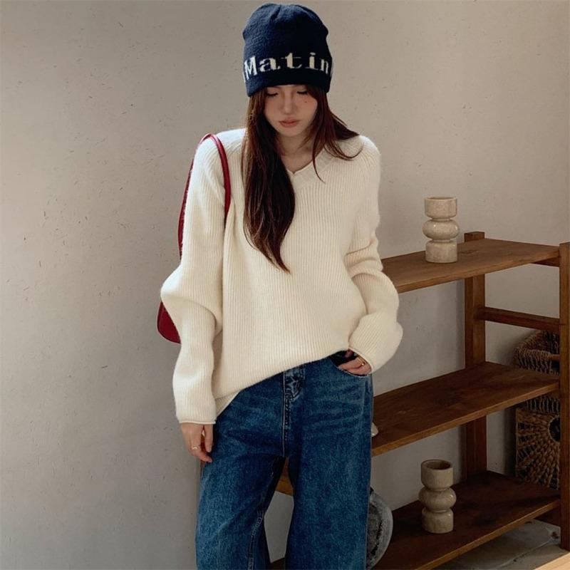 Soft Waxy Temperament Pullover Sweater Women Wear Autumn and Winter New Lazy Style Gentle Collar Long-sleeved Knitted Sweater Top Women