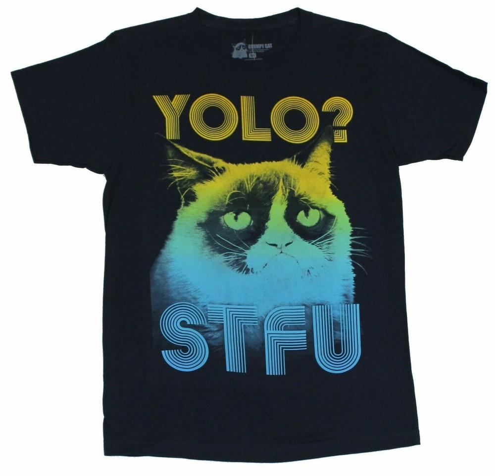 YOLO STFU Cat Face Grumpy Cat Mens T-Shirt Unisex T-Shirt S