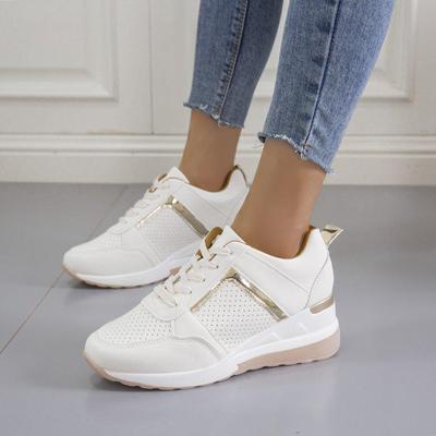 Women's Plus Size Wedge Heel Sneakers - Thick Sole, Breathable Mesh, Color Block Lace-Up