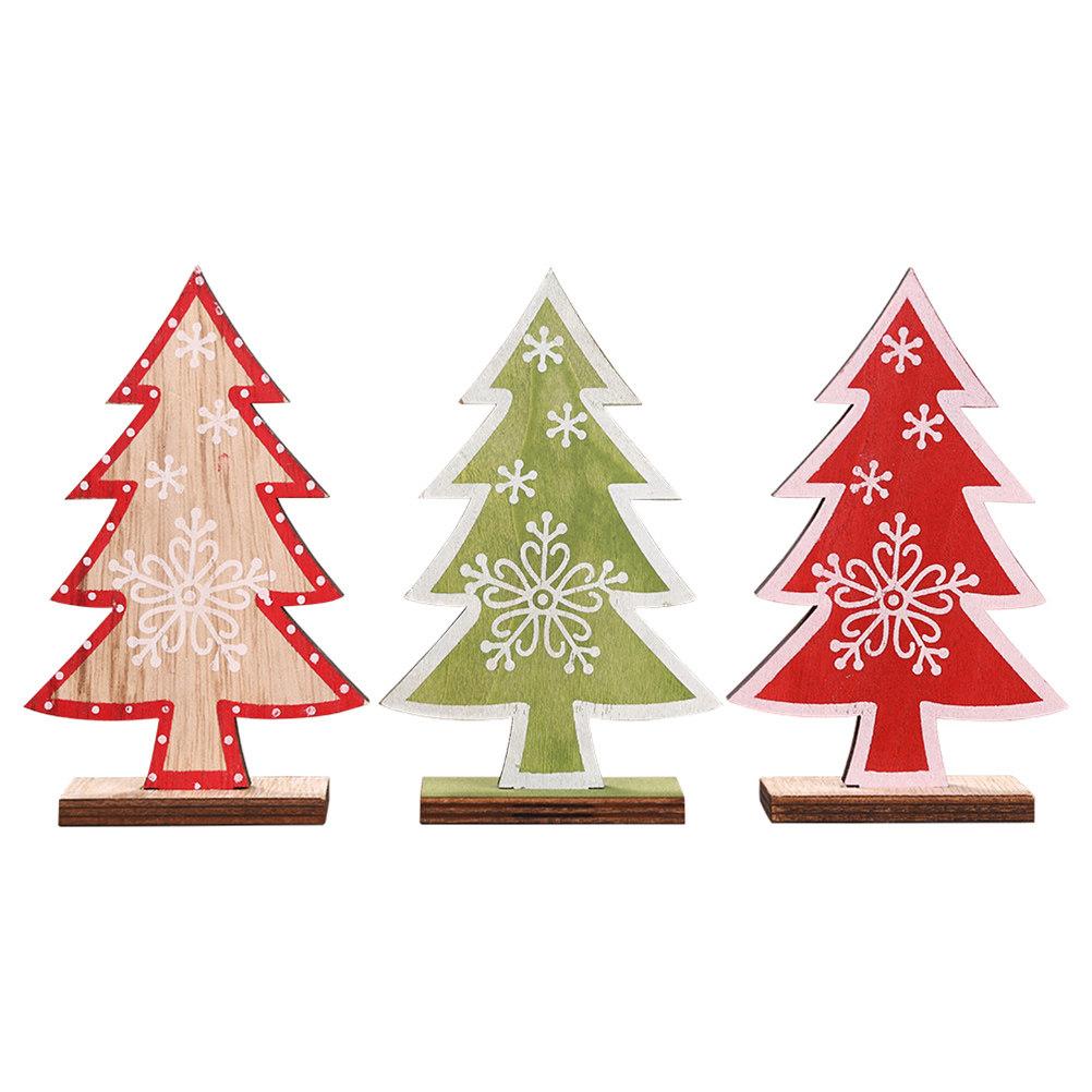 Wooden Mini Christmas Tree Desktop Decoration Snowflake Pattern Xmas Party Ornament Holiday Table Decor Wooden Christmas Tree other