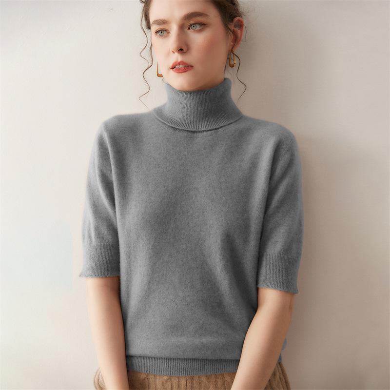 2025 Autumn/Winter Cashmere Loose Knit Top with Half-High Neck & Five-Point Sleeves