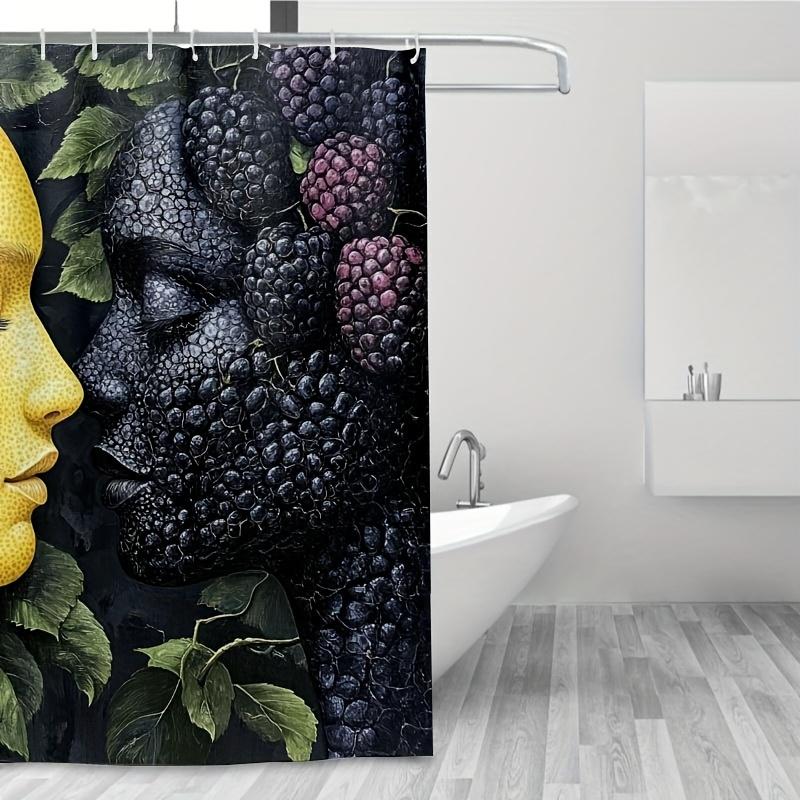 Golden Face & Berry Print Waterproof Shower Curtain For Bathroom, Unique Artistic Design High-End Toilet Partition Curtain