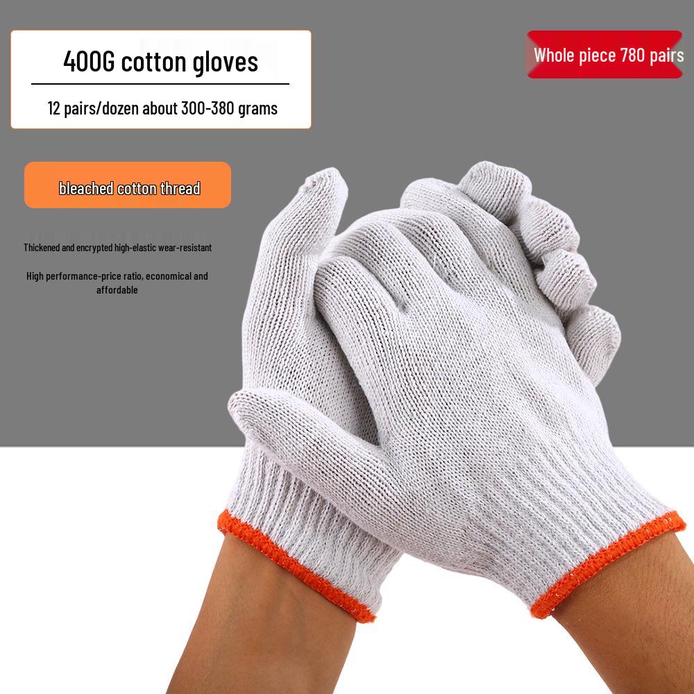 Dirt-Resistant Black & White Flower Thickened Work Gloves, Wear-Resistant Pure White Labor Protection Gloves
