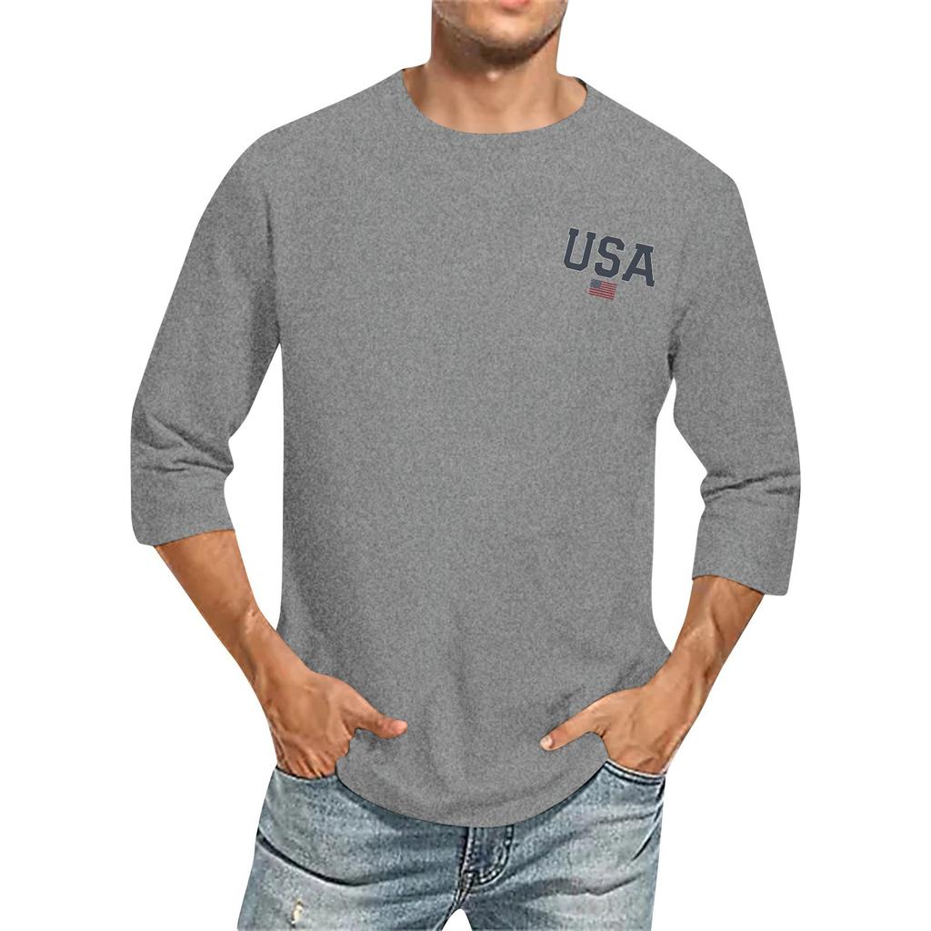 Men's casual and fashionable printed collar three-quarter sleeve top T-shirt