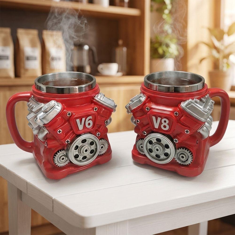Dubbelwandige V6-motoren roestvrijstalen beker met handvat isolatie autobeker cadeaus voor mannen en jongens