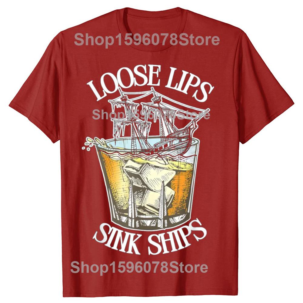 Funny Lips Sink Ships Traditional Nautical Tshirts Men Womens Fashion Casual Tshirt 100 Cotton Loose Oversized T Shirt S