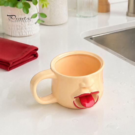 Large Capacity Beverage Mug Quirky Tongue Out Ceramic Coffee Mug, 10oz Unique 3D Sculpted Face Cup Housewarming Present for Tea Milk, Funny
