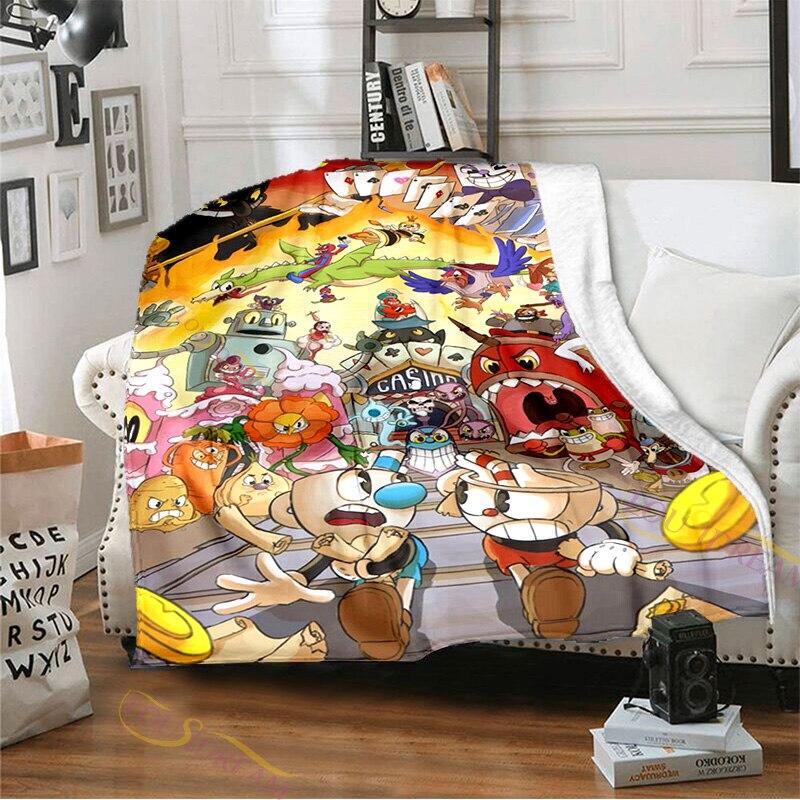Playroom Cuphead and Mugman Pattern Flannel Blanket Cozy Bed Blanket Lightweight Soft Throw Blanket Sofa Quilt for All Seasons