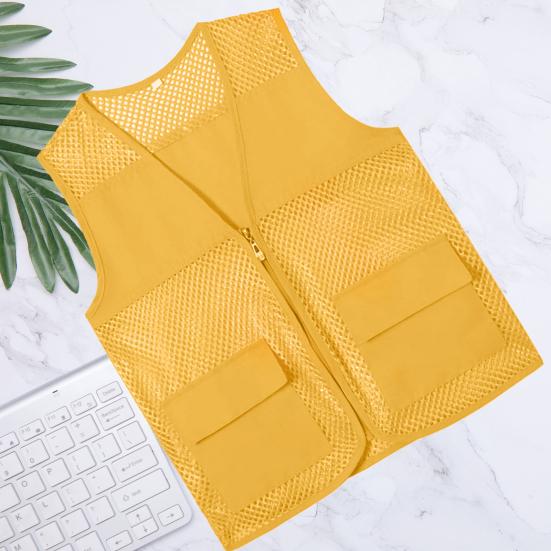 Vydutá léga na zip Dvojité kapsy Pracovní vesta s výstřihem do V Světlá barva Unisexová vesta volného střihu