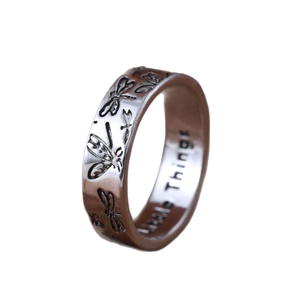 Vintage Engraved Butterfly Ring Exquisite Size Butterfly Letter Women's Ring Couple