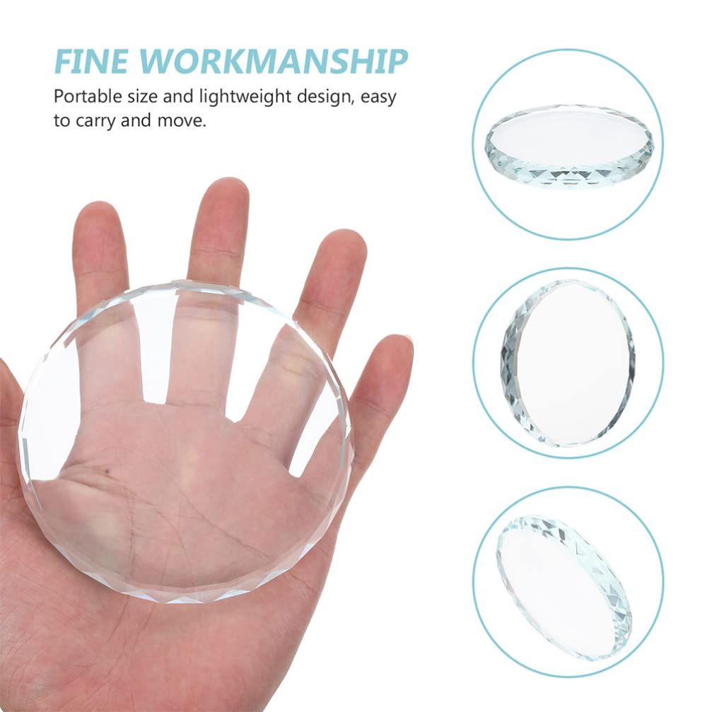 Healifty 2-Piece Glass Drink Coasters with Crystal Craft Cutouts, 8cm Clear Decorative Round Display Base for Kitchen and Restaurant Tabletops