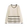 Women's Plus Size Round Collar Clashing Stripe Top Autumn and Winter Loose Casual Sweater Knitwear