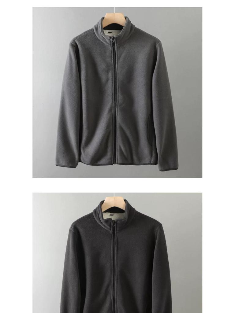 Herren American Fleecejacke: Winter Stehkragen, Plüschveloursfutter, Warme Baumwolle, Strickjacke aus Kunstlammfell.