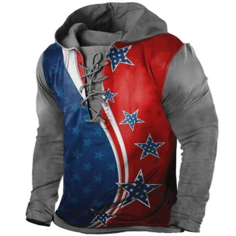 Size Men's Outdoor Retro Lace-up Long-sleeved Hoodie Autumn and Winter Casual Lace-up Sweatshirt For