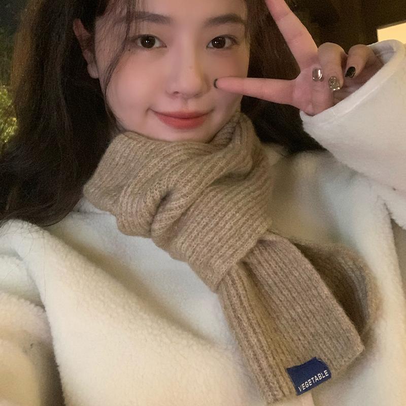 Cross Short Scarf For Women Winter Warm Wool Knitted Scarf Student Korean Style Couple Style All-Match