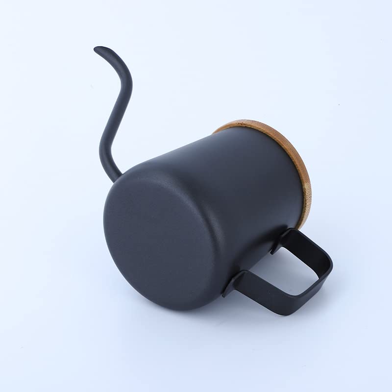 FUN COFFEE Drip Pot 350ml Narrow Mouth Stainless Steel Coffee Kettle with Lid Kitchen Drip Single Person Coffee Stylish Black New Life (co-0046-1)