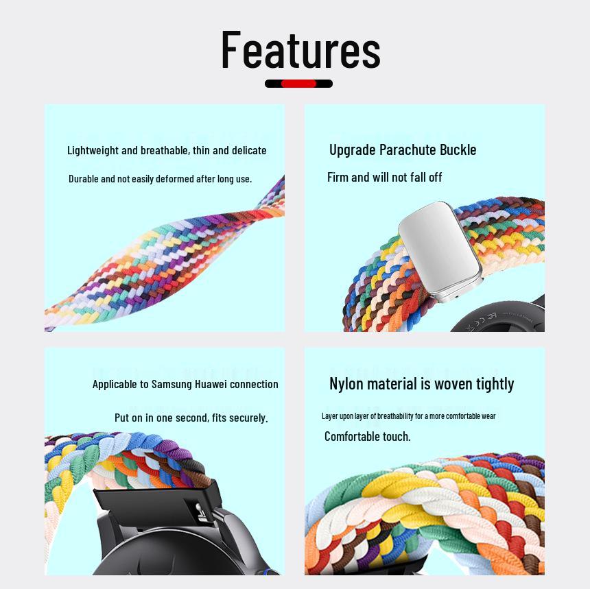Universal Woven Nylon Magnetic Buckle Watch Band for Huawei/Samsung - 18mm, 20mm, 22mm