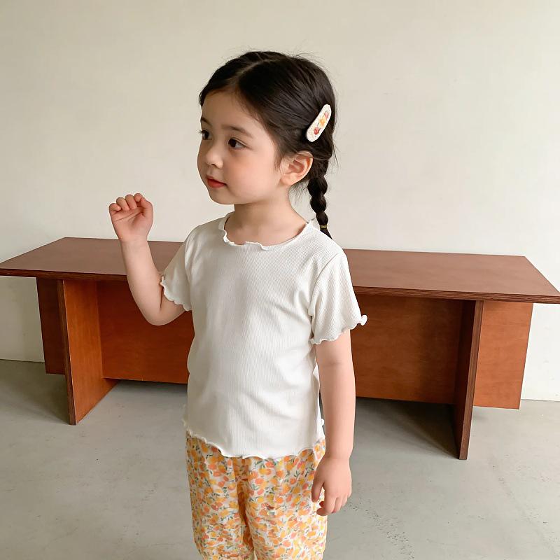 Zestaw koszulki z krótkim rękawem z lodowego jedwabiu i spodni odstraszających komary dla dziewczynek - Koreański styl 2025, Stylowy i wszechstronny strój letni