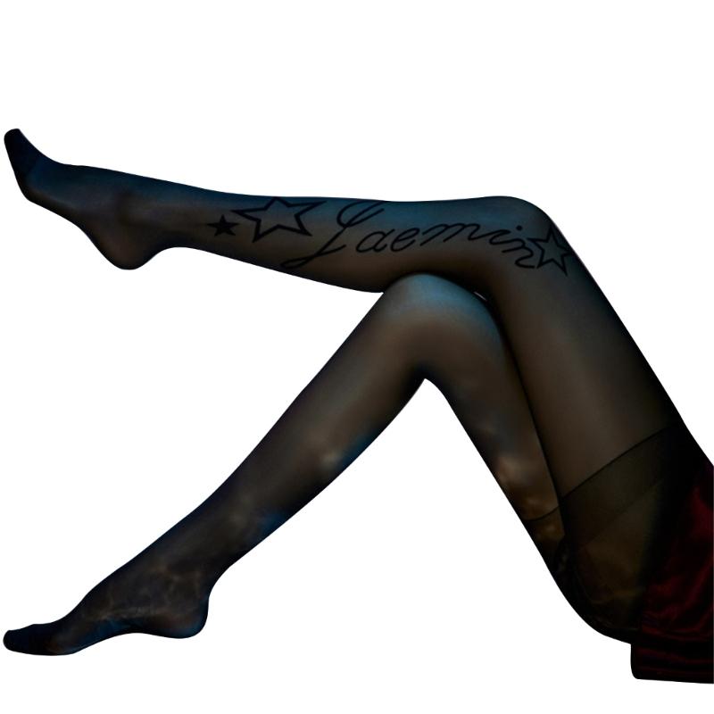 Women Sexy Tight English Print Seamless Pantyhose Stockings No-snagging Hose Sexy Lingerie-Patterned Tight Black White