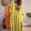 New Women'S V-Neck Casual Solid Color Cotton And Linen Dress