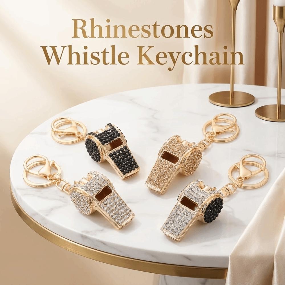 Luxury Metal Whistle Key Chain Waterproof Referee Whistle Rhinestones Whistle Keychain  Girl Gift