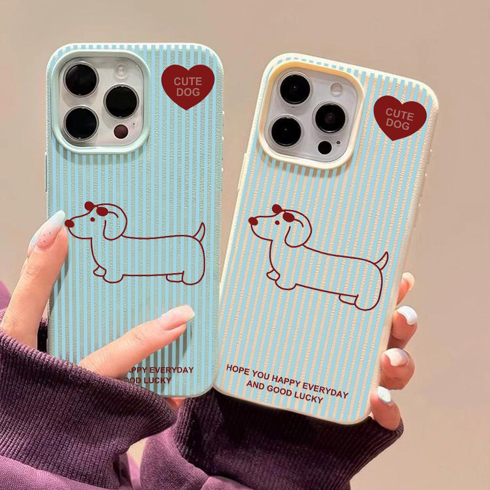 Dachshund love applies to iPhone17 Pro leather pattern mobile phone case 17 all-inclusive 15 large holes 16 soft case 14 generation