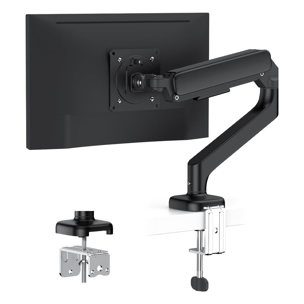 cocopar Single Monitor Arm, Black, 2-Way Mounting, Gas Spring Type, Compatible with 17-34 Inch LCD Monitors, Cable Management, Gaming Monitor Arm, VES