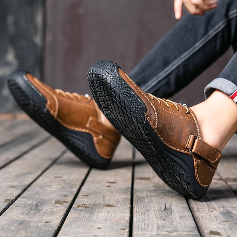 Leather Men Sneakers Flat High Quality Causal Men Shoes Boat Shoes Mesh Breathable Hiking Shoes