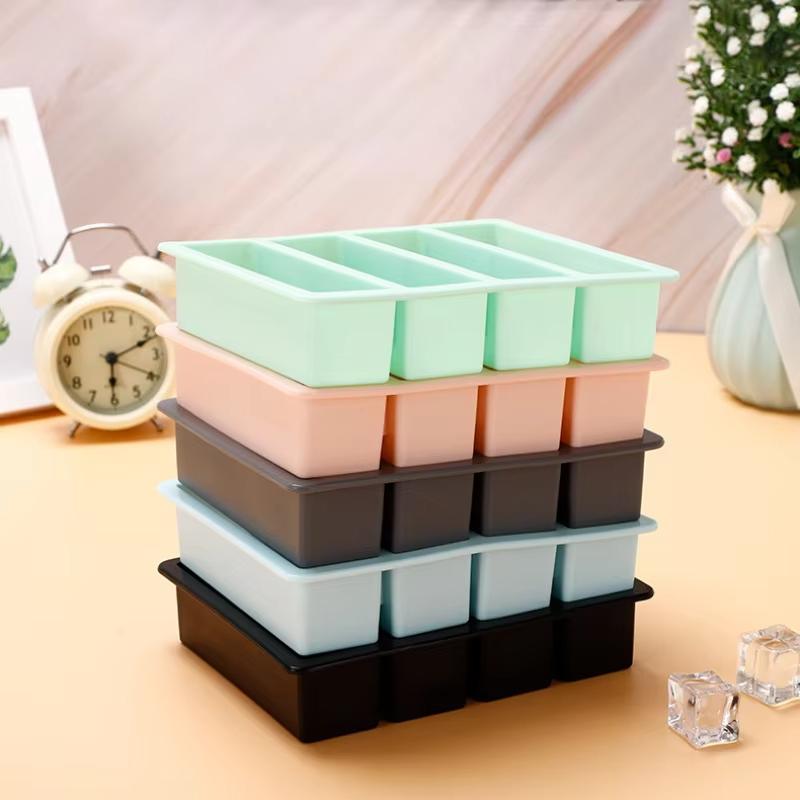 New 4 Grids Ice Cubes Long Strip Square Whiskey Ice Tray Mold Non-toxic Durable Large Ice Mold Barware Home Kitchen Tools