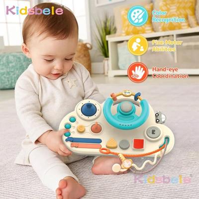 Toddler Sensory Busy Board Toy Montessori Steering Wheel Activity Center for Early Learning Fine Motor and Cognitive Development
