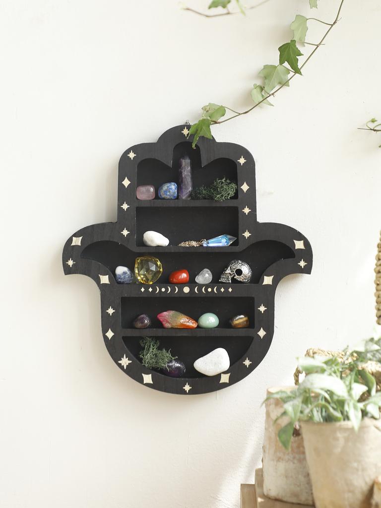 Lotus Moon Butterfly Wooden Essential Oil Crystal Shelf Display Floating Wall Shelf Boho Home Decoration Gothic Wall Decor Gift