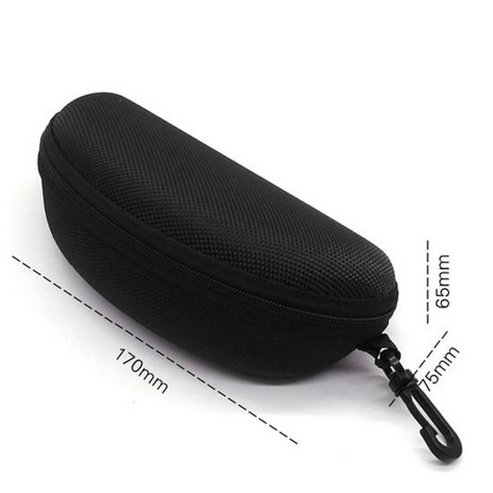 

Portable Black Sunglasses Case with Zipper, Strap Hook, and Printed Design