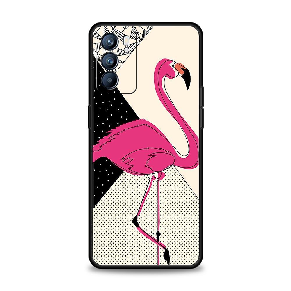 Lovely Pink Flamingos Leaf Phone Case For Oppo Reno8 Reno7 Reno6 Pro A54 5G Find X6 X5 A53 A52 A9 A15 A95 A17 A16 A57 A31 Cover