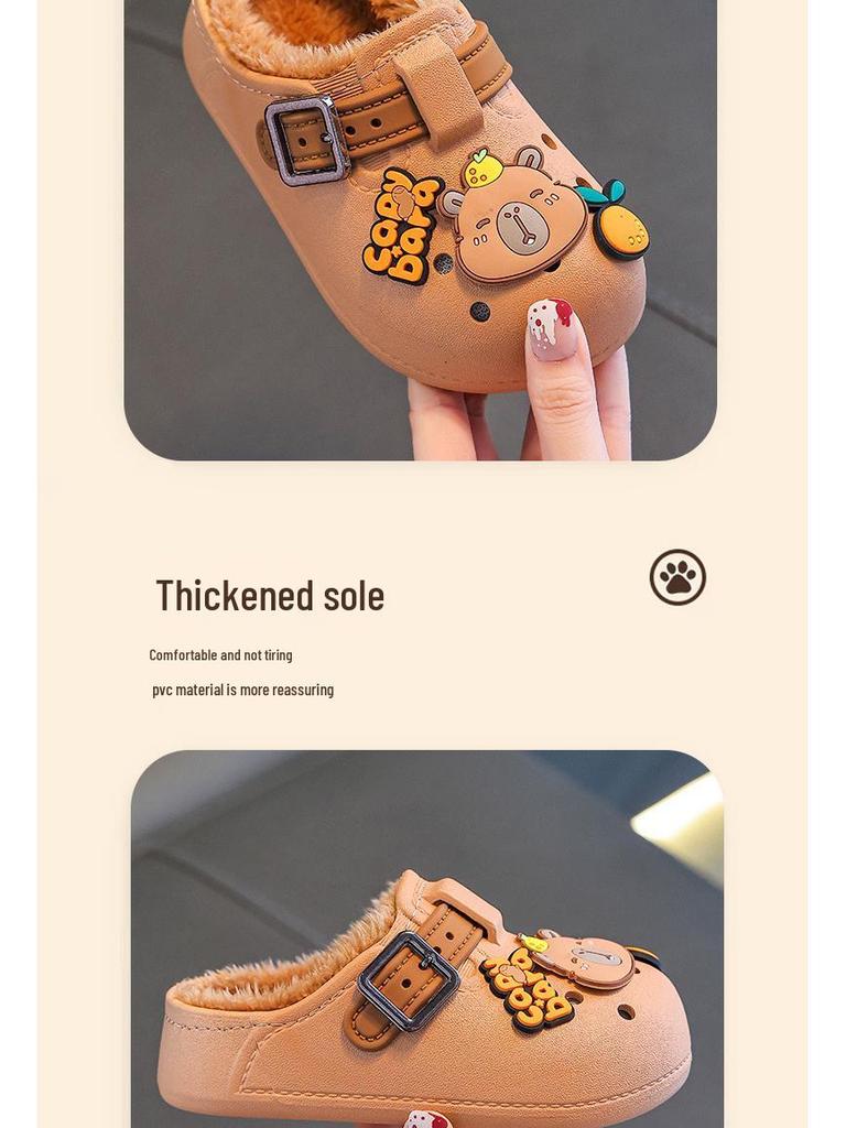 Boys' Winter Fur Capybara Cotton Non-Slip Indoor Shoes