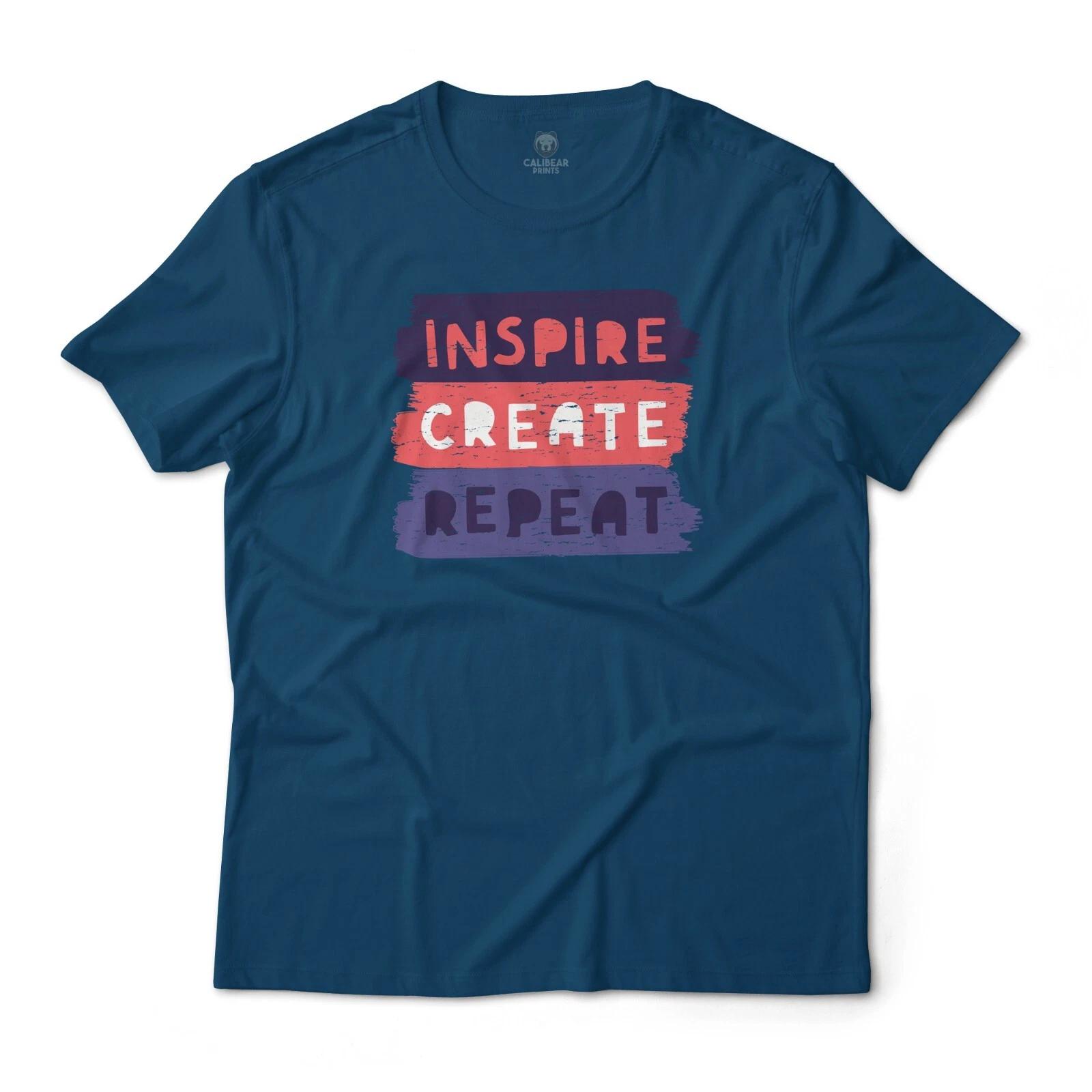 Inspire Create Repeat Motivational Graphic T-T-Shirt Unisex Lightweight Cotton Tee S