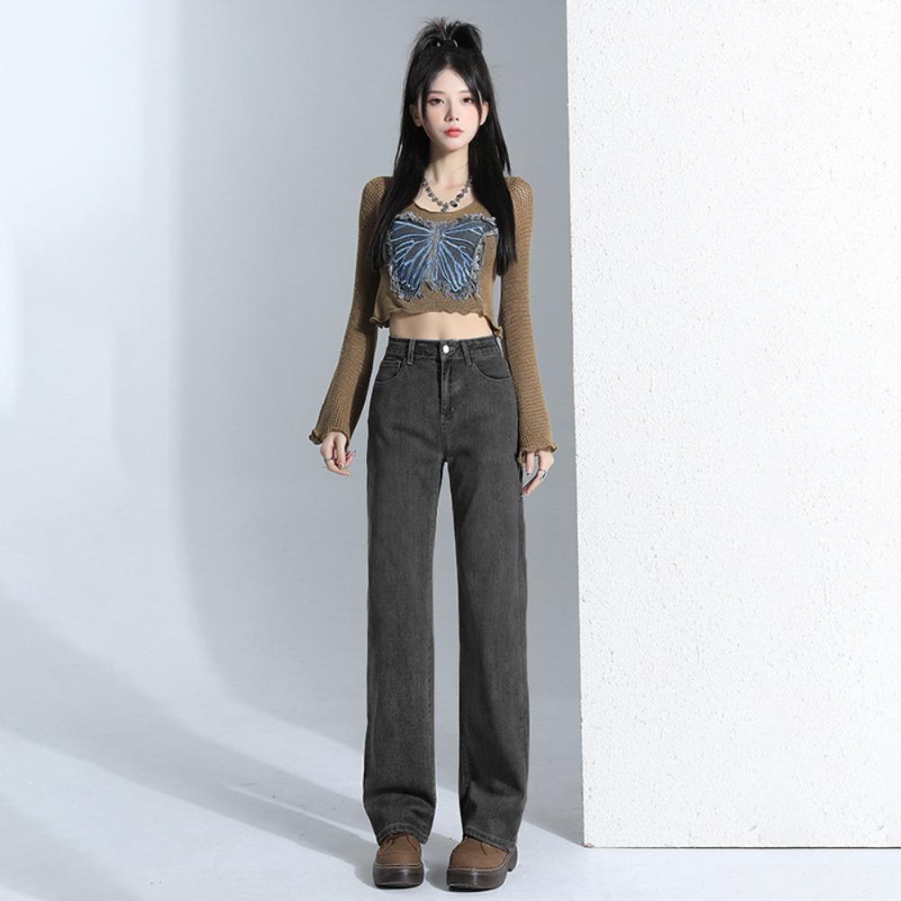 

Lazy straight jeans women s 2025 autumn and winter new high-waisted and thin explosive small mopping jeans 2XL