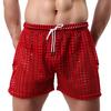 Erotic Men Solid Color Mesh See Through Hollow out Drawstring Shorts Beach Pants