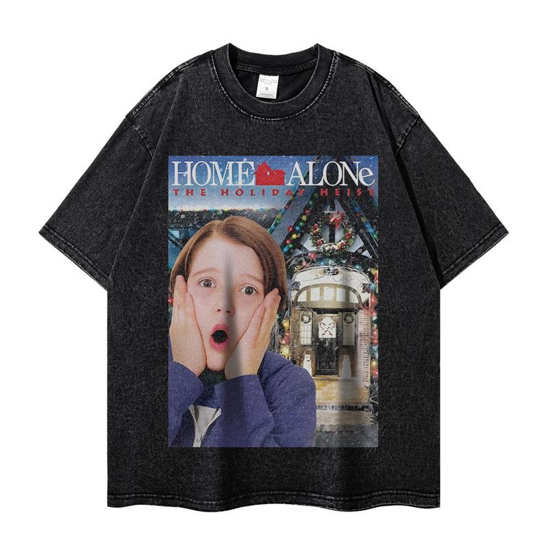 Retro American Movie Poster Unisex Washed T-Shirt - Short Sleeve, Crew Neck, Loose Fit