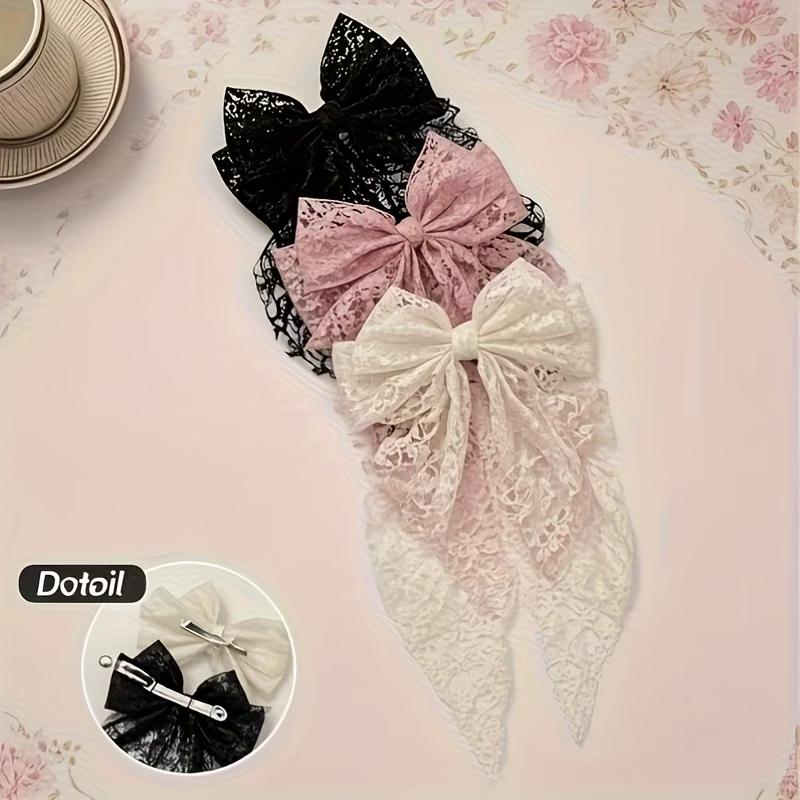Elegant Lace Bow Hairpins - Black, Pink, - Elegant Hair Clips with Bow Tie Design, for Weddings, Parties, Everyday - Valentine'S Day Gift for Her