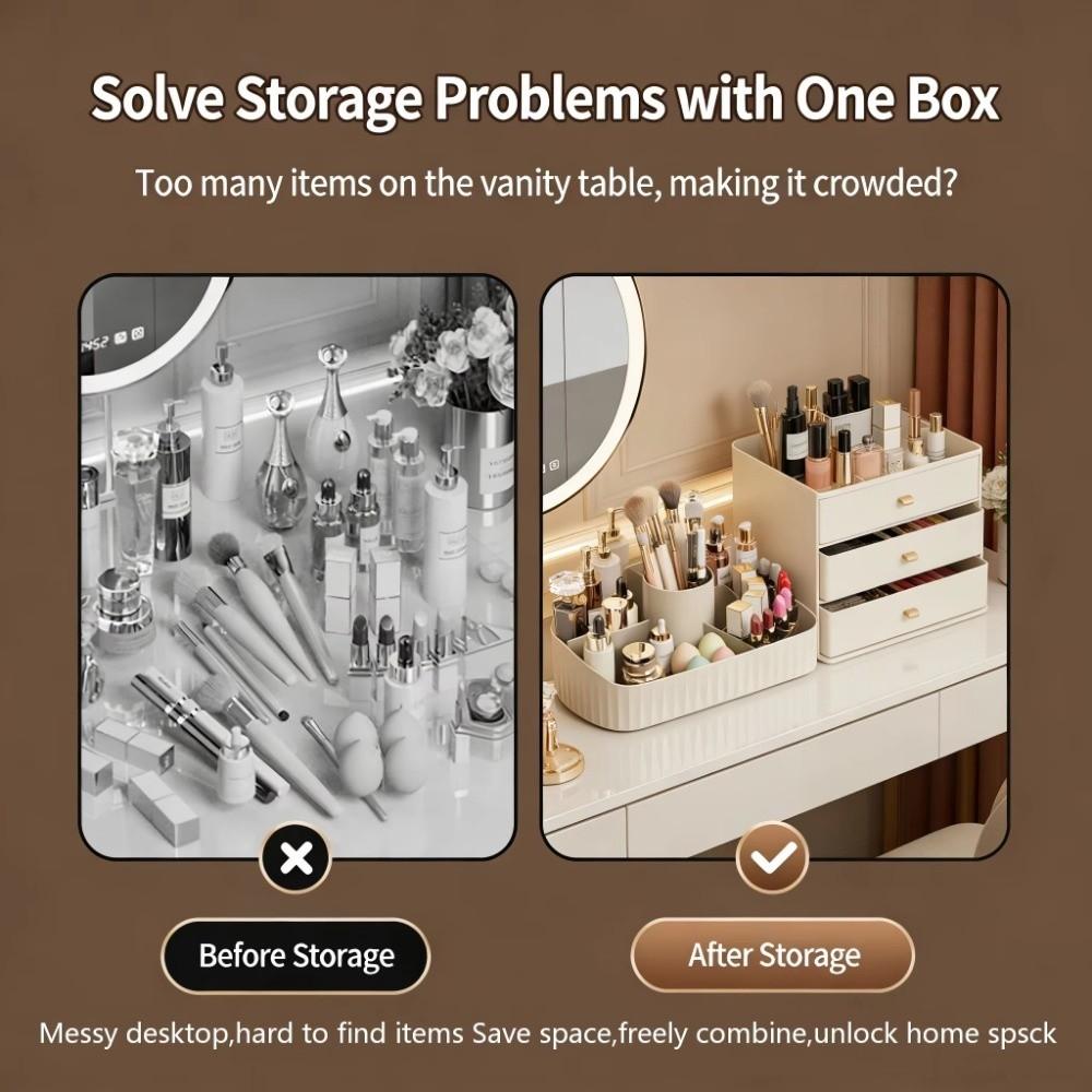 PP Cosmetic Storage Box Large Capacity Open Grid Organizer Portable Desktop Shelf  For Vanity Desk
